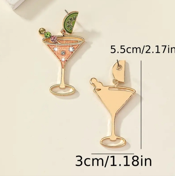 🌺Margarita Cocktail Rhinestone Earings Party Earings Margarita Accessories - Picture 4 of 4